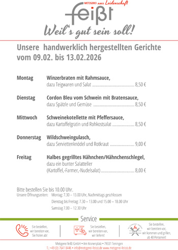 Unser Speisekarte für die KW sieben