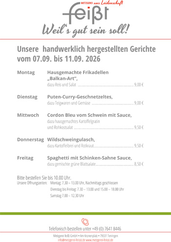 Hausgemachte Frikadellen „Balkan-Art”, dazu Reis und Salat