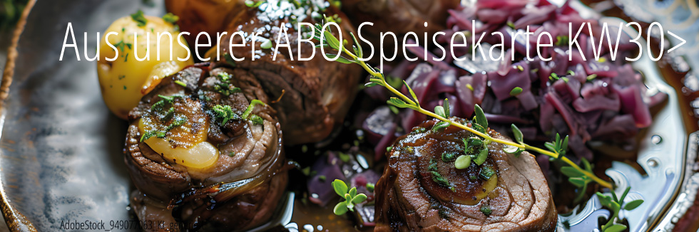  . Badische Rinderrouladen in Sauce, .dazu Kartoffelbrei und Rotkraut