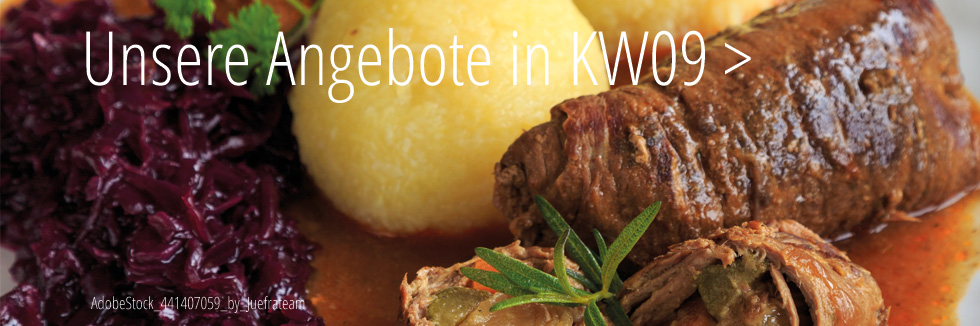 Rotkraut mit Knödel und zwei Roinderrouladen in Soße